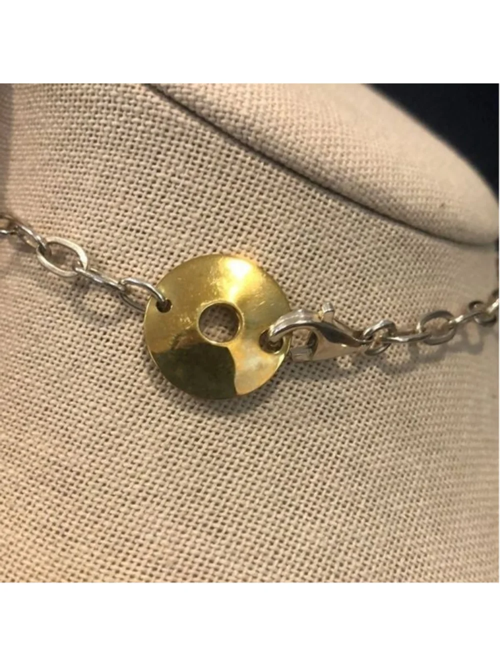 ROBERT LEE MORRIS Two Tone Hammered Sterling Silver Brass Modern Necklace